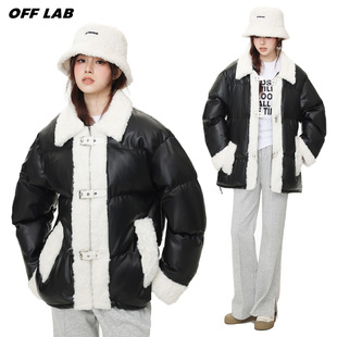 羊羔绒皮毛一体美式复古加厚面包服男女学院风情侣保暖bf棉衣外套