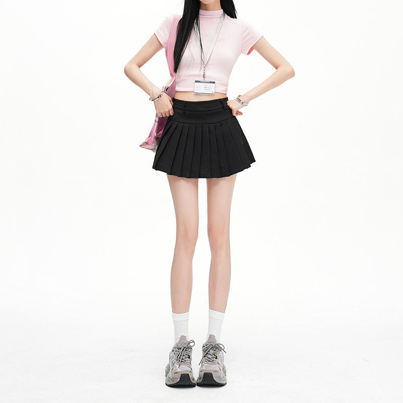 学院风简约纯色百褶裙女2026夏季通勤小个子显高显瘦高腰A字短裙