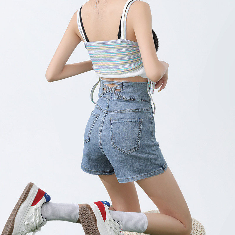 美式辣妹高腰牛仔短裤女夏季薄款收腹排扣显瘦休闲A字修身热裤潮