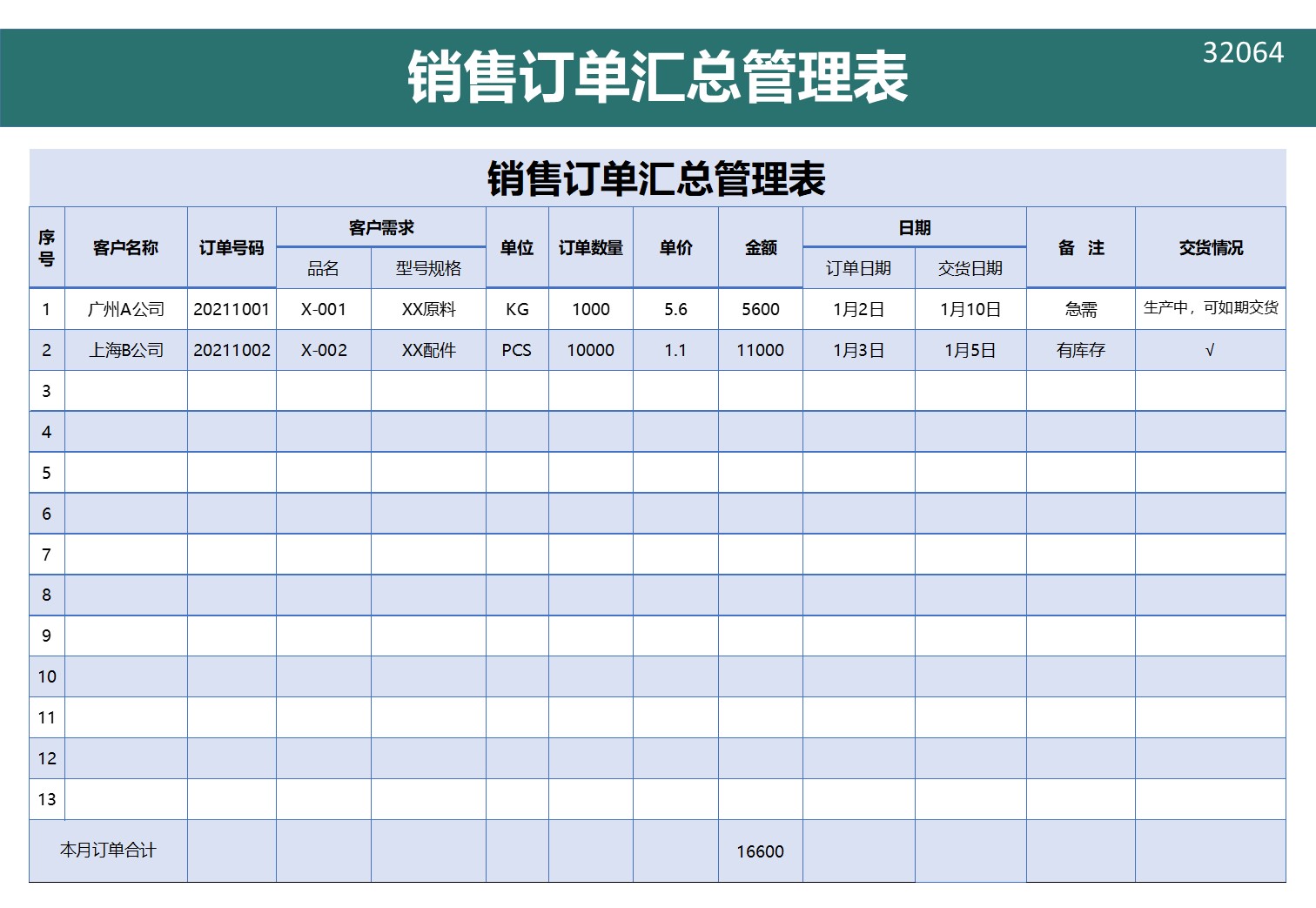 原创设计销售订单汇总管理表excel表格可定制