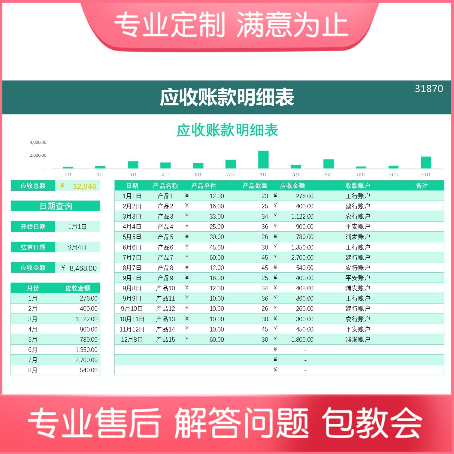 原创设计应收账款明细表excel表格可定制