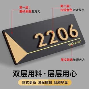 牌亚克力创意办公室轻奢酒店入户门数字标识门贴家用定制 门牌号码