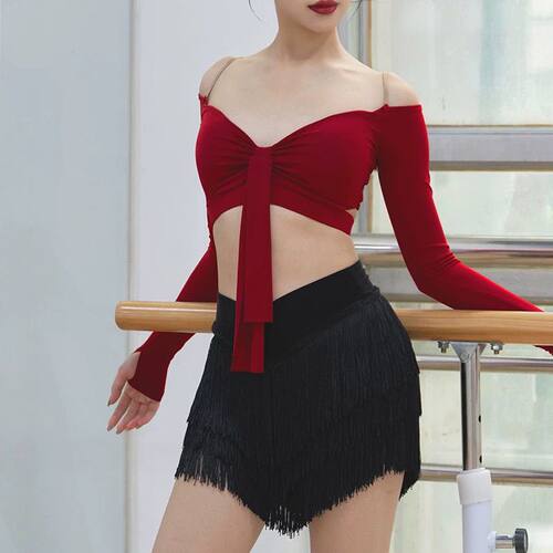 DZ拉丁舞服女成人新款一字肩上衣半身短裙舞蹈高级感练功服套装