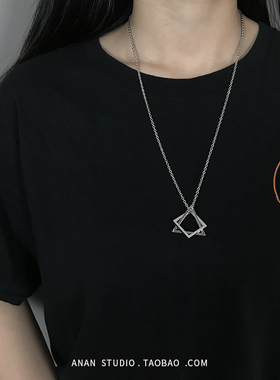ins钛钢几何三角形吊坠卫衣项链