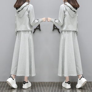欧洲站2019早春新款长款卫衣女裙休闲韩版时尚时髦chic两件套装潮