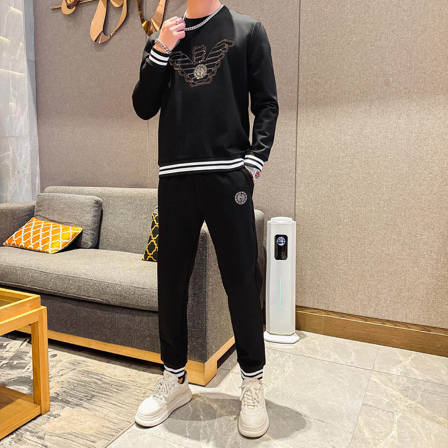 秋冬韩版男士圆领卫衣两件套