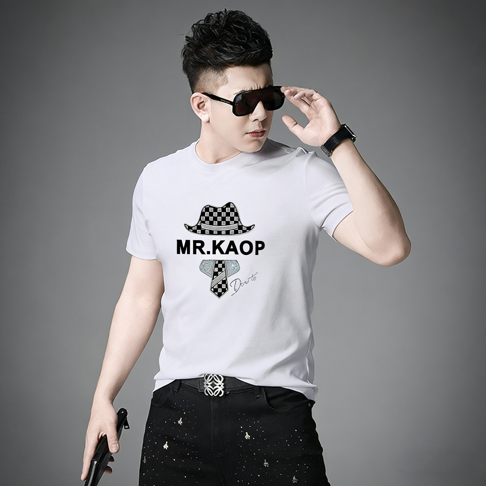 轻奢短袖t恤男2026夏季新款潮牌高档质量冰感丝光棉男士半袖体恤