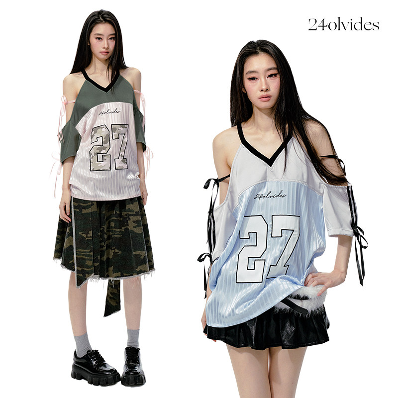 24olvides“辣度拉满”｜韩系松弛撞色缎面条纹露肩球衣