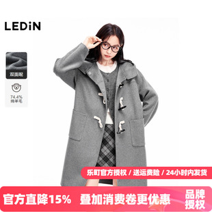 新款 乐町冬季 学院风连帽毛呢外套大衣C2AAE4310 商场同款