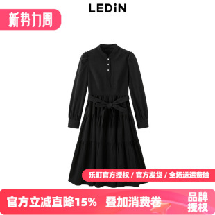 新款 乐町千金感连衣裙女春季 针梭拼连衣裙C1FAE4312 商场同款