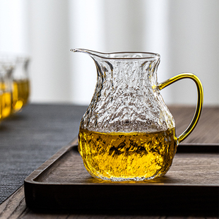 日式 公道杯耐热玻璃锤纹公杯带把手匀杯家用茶海分茶器功夫茶具