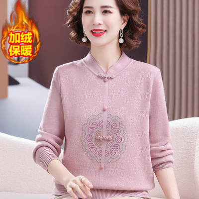 冬季国风针织妈妈装加绒加厚毛衣