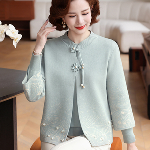 2025秋装新款妈妈加绒毛衣外套中老年女秋冬针织开衫两件套上衣