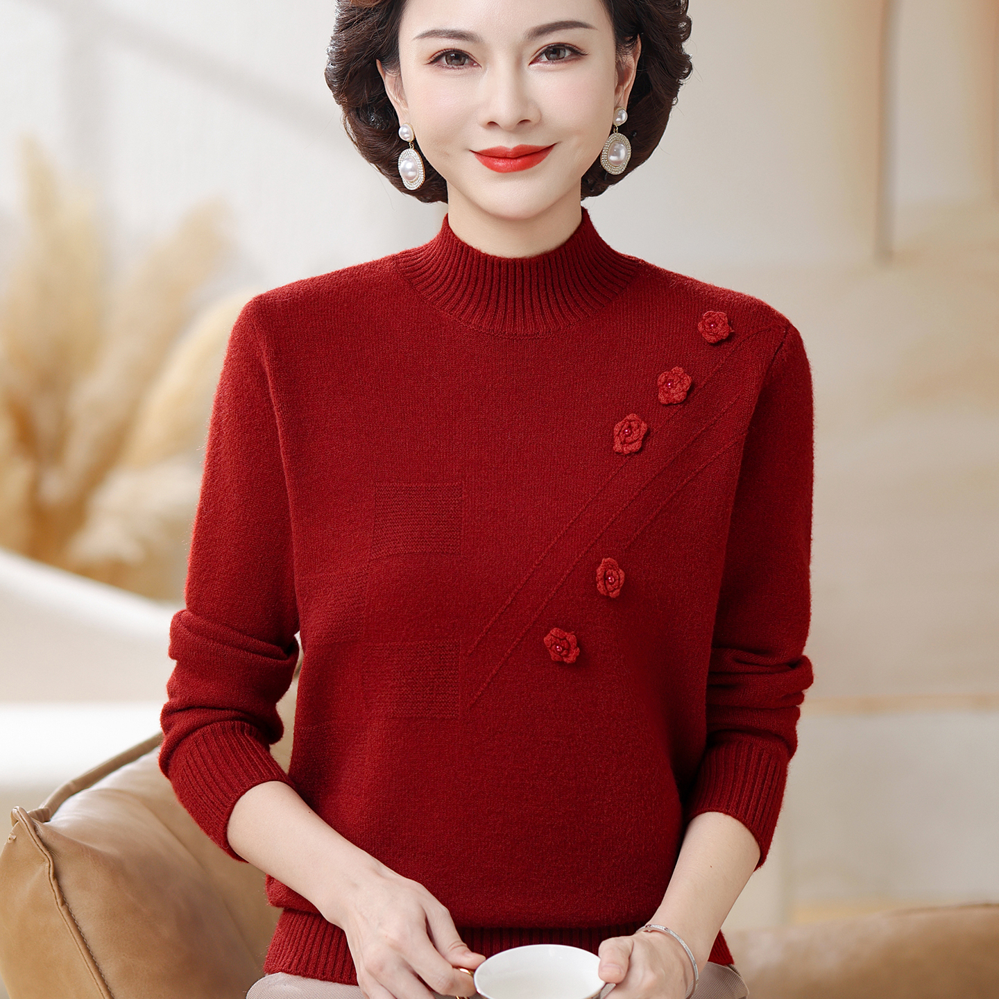 中年妈妈秋装洋气加厚针织毛衣