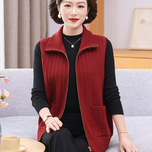洋气奶奶翻领针织马甲女开衫2025秋季新款妈妈毛衣坎肩背心外穿
