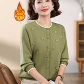 妈妈毛衣加绒加厚内搭针织打底衫 套头保暖衣服 冬季 大码 中老年女式