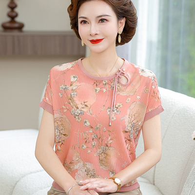 洋气妈妈夏装短袖冰丝t恤小衫