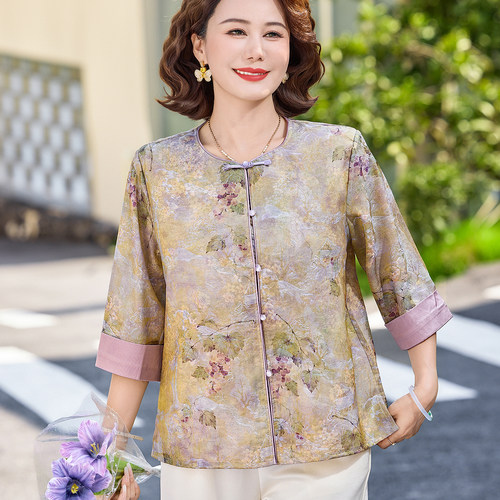 胖妈妈新中式国风夏季衬衫夏新款