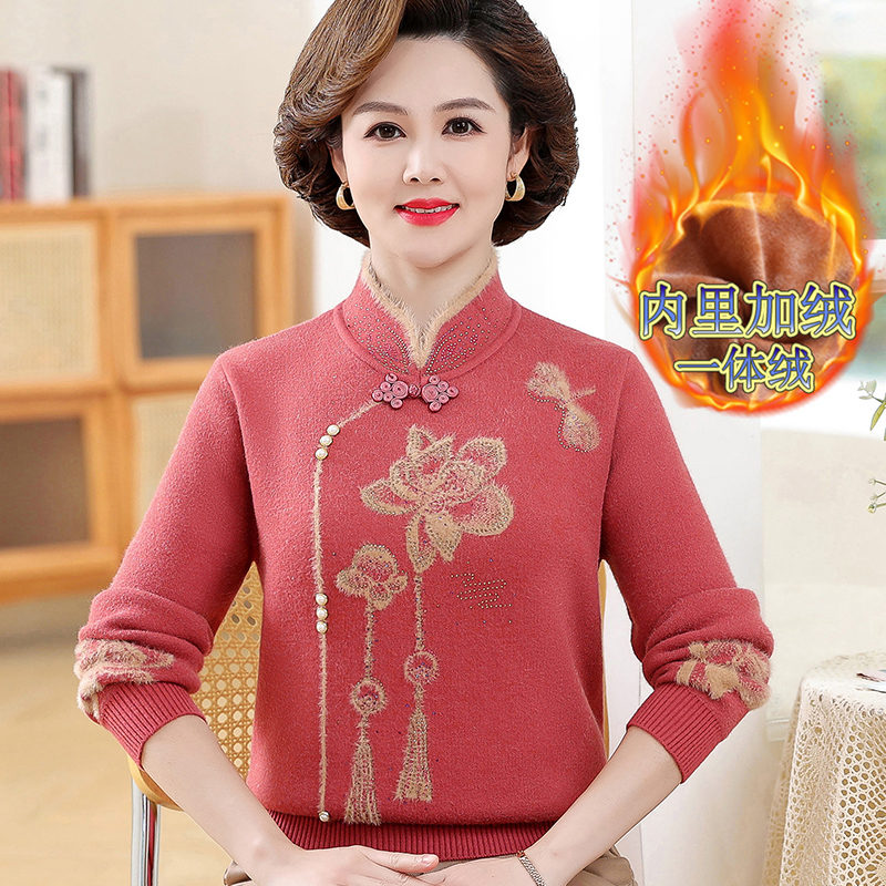 中老年冬装加厚毛衣妈妈加绒毛衣