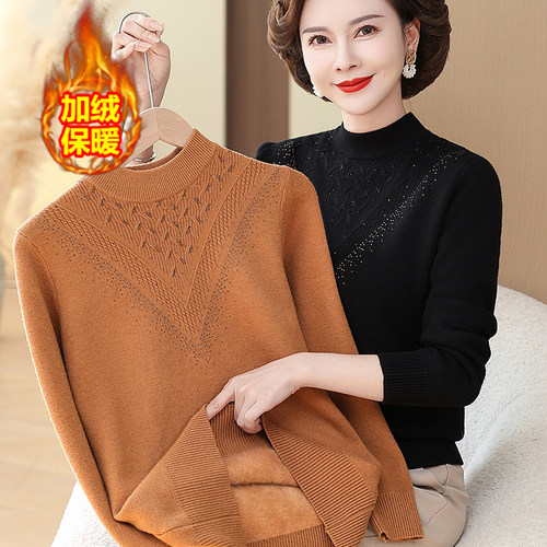 中老年人冬装打底衫加厚半高领中年妈妈装加绒保暖毛衣女大码衣服 - 封面