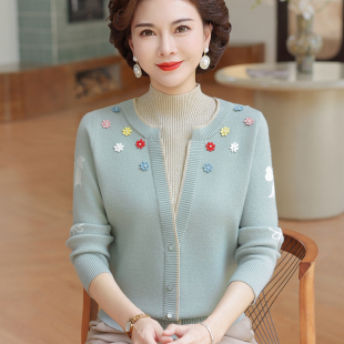 洋气上衣 中老年女装 妈妈假两件毛衣女秋冬半高领秋季 内搭打底衫