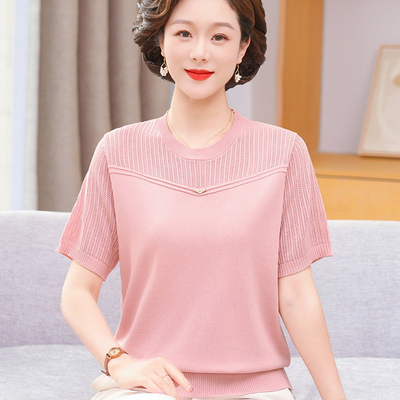 新款中老年女薄款上衣针织T恤女