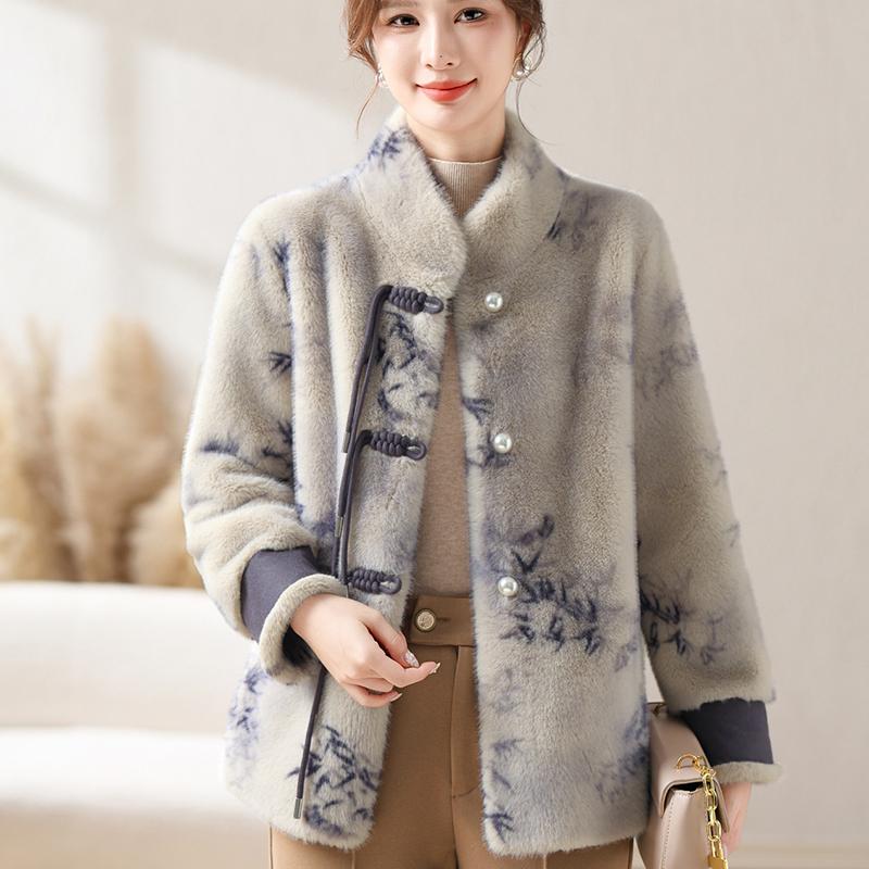 牧芮妈妈中老年女仿水貂绒大衣