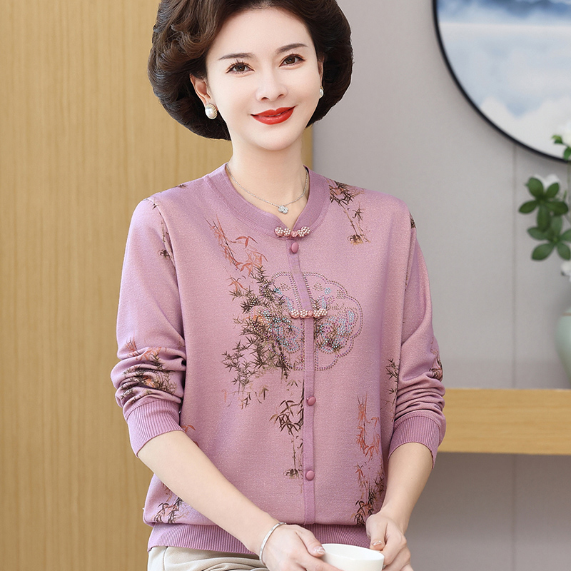 妈妈秋装国风长袖T恤2024新款上衣中老年妇女春秋洋气宽松打底衫