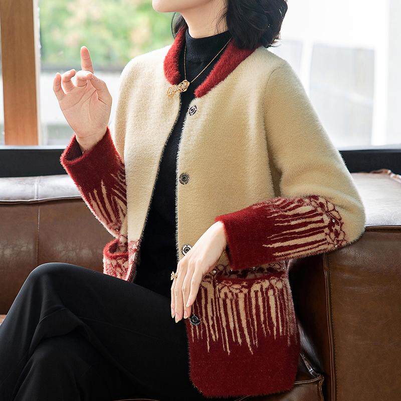 牧芮新中式国风中老年女针织开衫