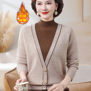 半高领假两件针织打底衫 加绒加厚毛衣中老年女装 2025新款 妈妈冬装