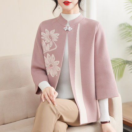 妈妈秋装外套2025新款洋气针织开衫50岁中老年女春秋时尚宽松毛衣