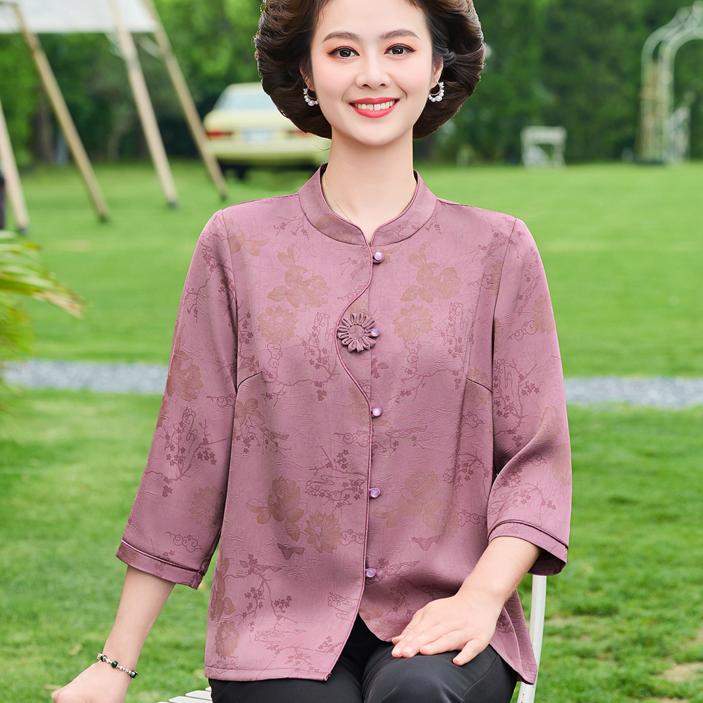 中老年人新款夏装女奶奶夏季衬衫