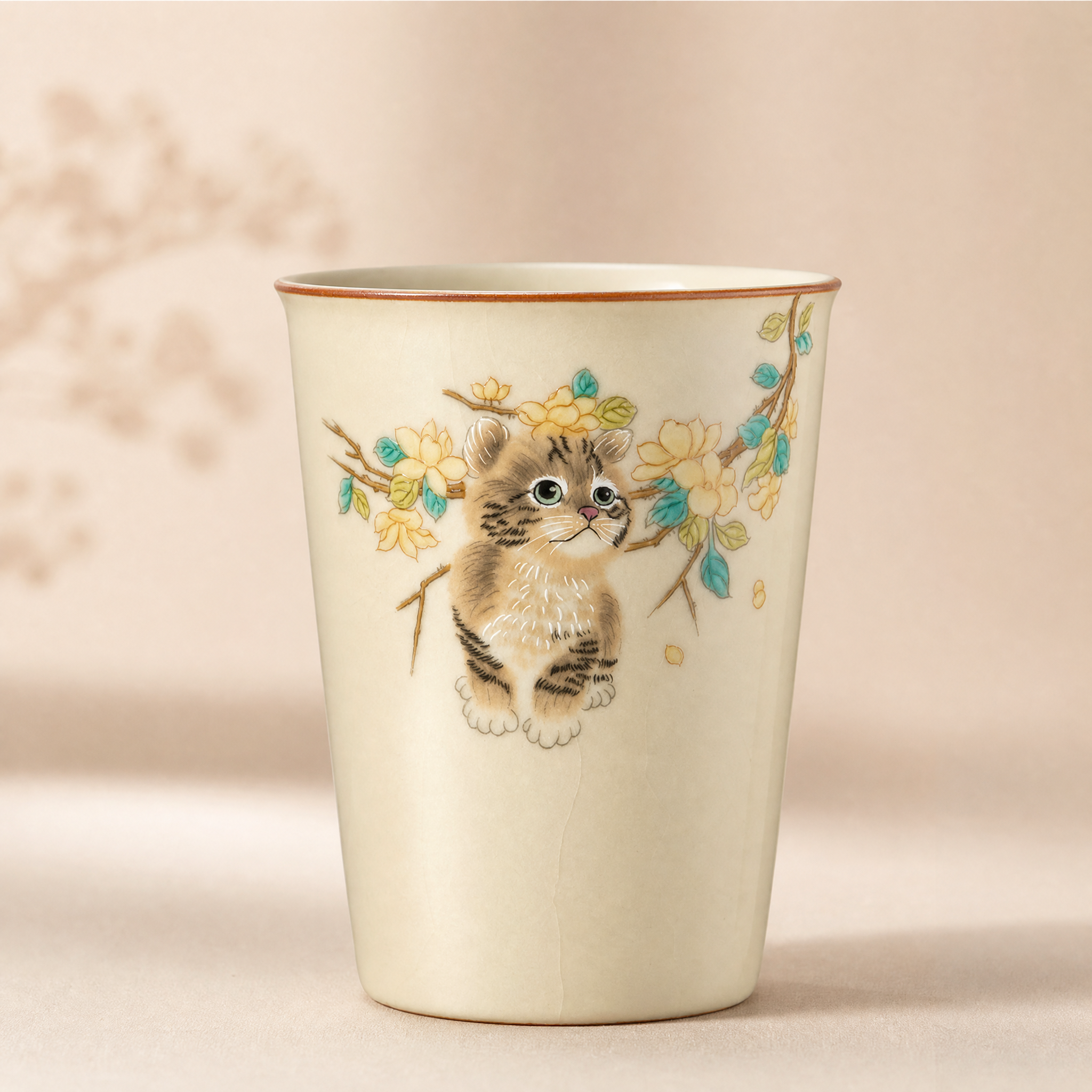 极素汝窑萌猫随手杯陶瓷可乐杯家用大号泡茶杯单杯功夫茶具礼盒装