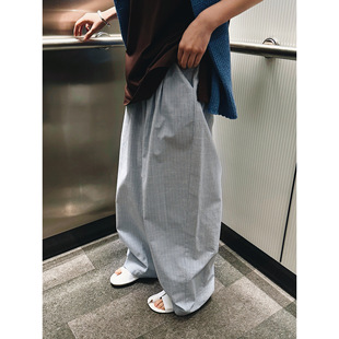 女 卢浮夏季 新款 韩系慵懒松弛感条纹休闲裤 宽松阔腿简约长裤