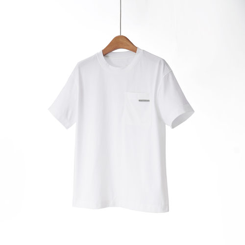 意奢B~C 26早春新品100%长绒棉口袋镶珠装饰圆领百搭短袖T恤女