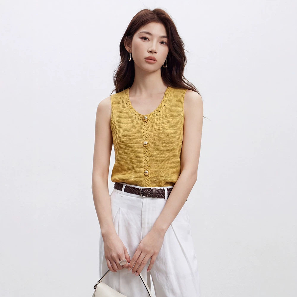 通勤风手工钩花u领针织背心女夏外穿坎肩26新款女装百搭羊毛马甲