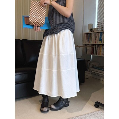 卢浮春夏新款日系慵懒松弛感松紧腰A字圆弧半身裙宽松显瘦长裙女