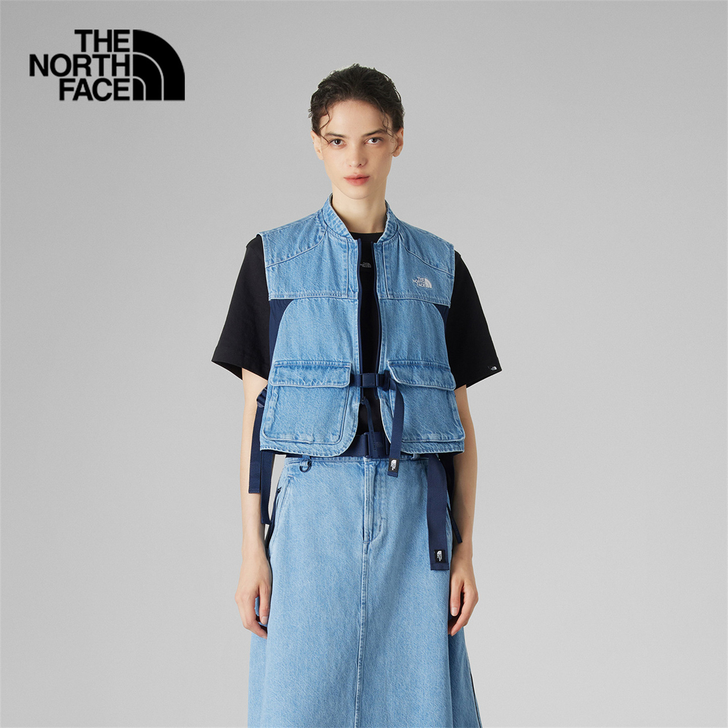 北面UE设计师户外牛仔女马甲背心
