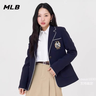 24新款MLB外套女款NY复古学院风JK徽章运动休闲西装上衣3FJKV0141