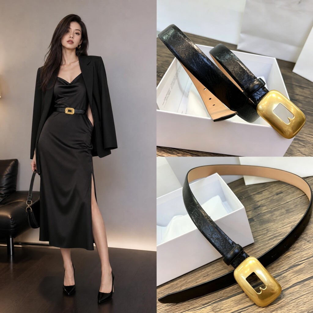 2026新品方扣简约头层牛皮带女士腰带细真皮皮带西装外套毛衣腰封