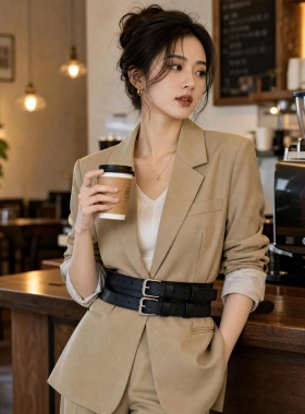 2026新款双扣腰带女真皮皮带高级感小众设计ins风百搭裙装宽腰封