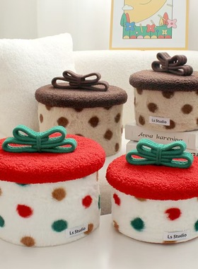 彩色波点礼物盒带盖桌面零食收纳筐家用小众设计收纳毛绒玩具零食