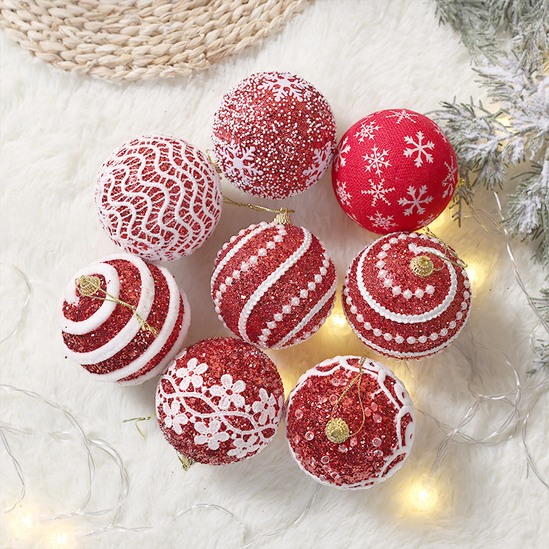 圣诞树diy挂件球红色闪亮泡沫球套餐ins风节日配饰橱窗吊饰装饰品