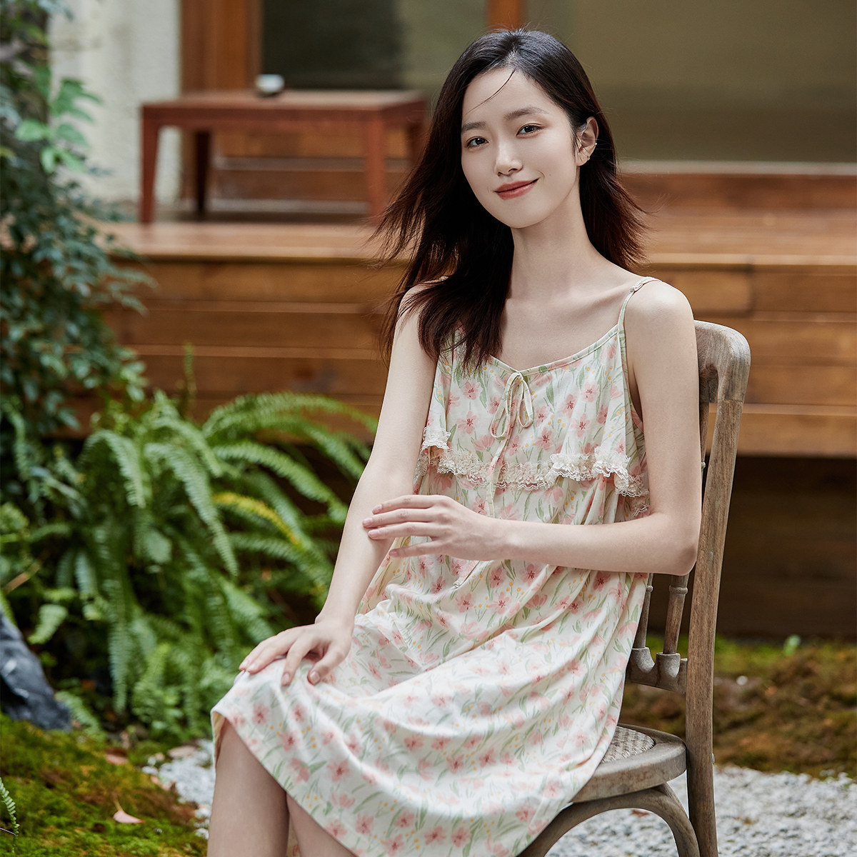 顶呱呱吊带睡裙女夏纯棉无袖中裙