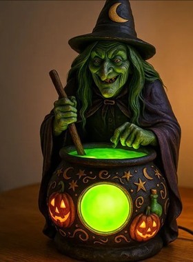 Halloween Witch Cauldron Lamp万圣节恐怖女巫大锅灯装饰摆件