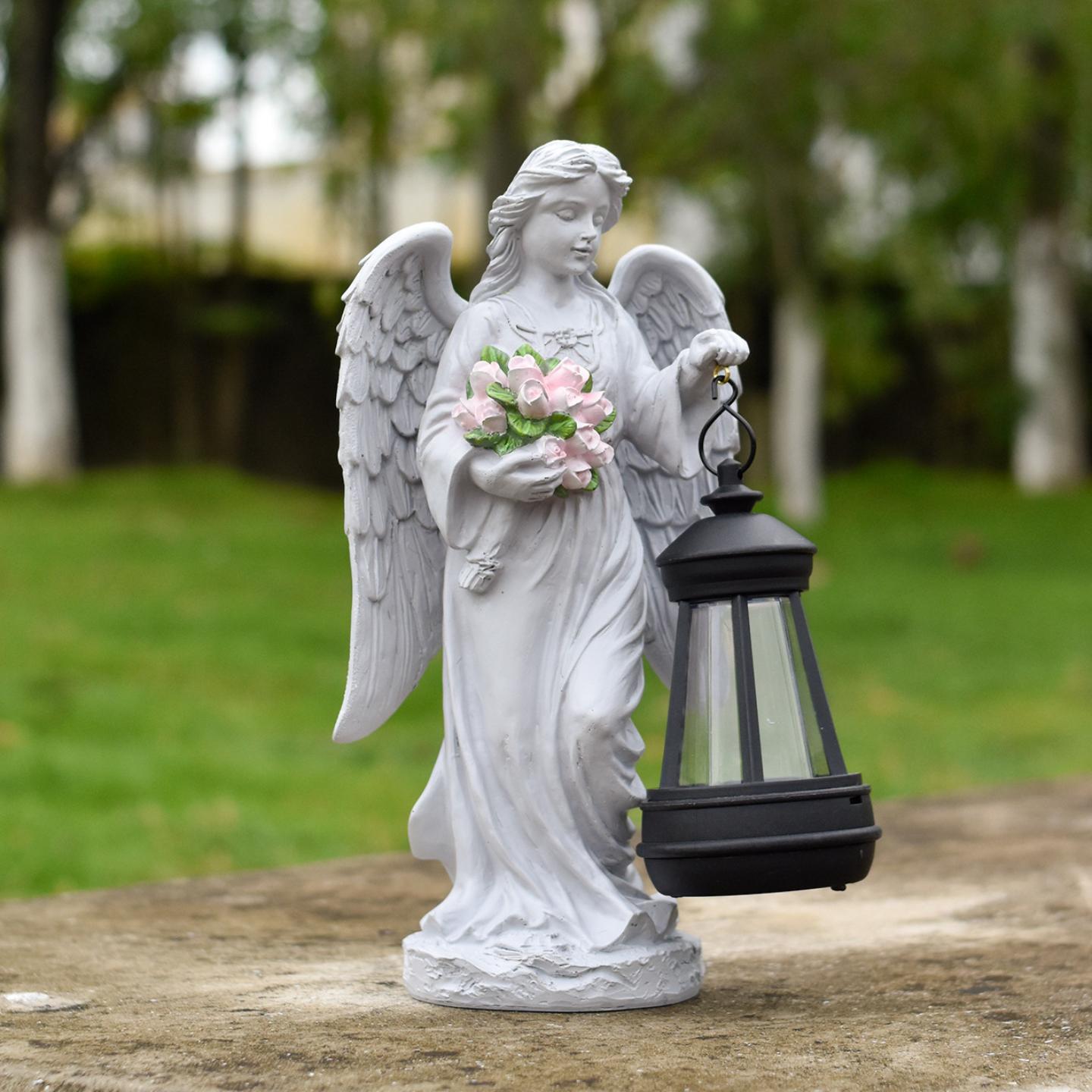 抱花天使女孩户外太阳能花园装饰