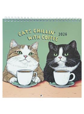 跨境2026 Cats Chillin with Coffee 咖啡猫放松日历墙壁挂历现货