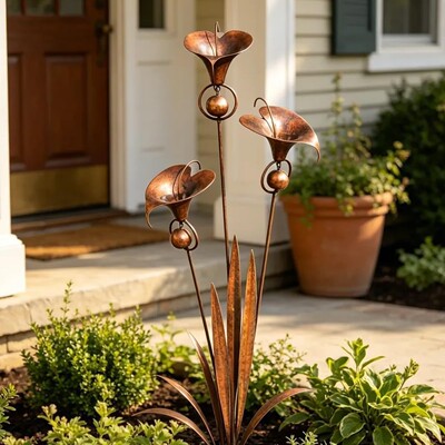 跨境 Flamed Copper Three Calla Lilies 焰红铜色三株马蹄莲地插