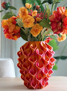 跨境新款3D Printed Red Gold Flower Vase 3D打印花瓶红金艺术