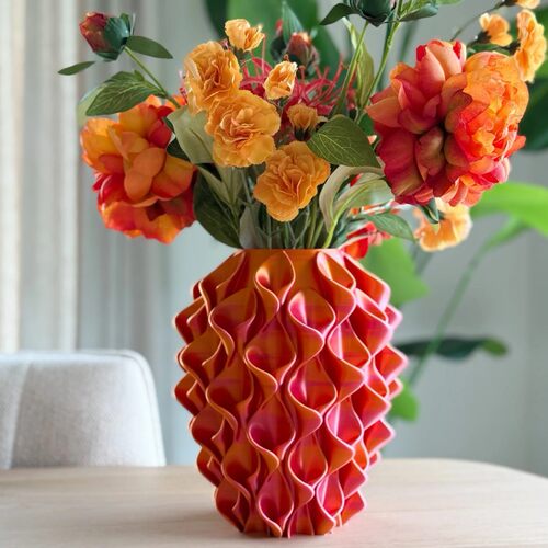 跨境新款3D Printed Red Gold Flower Vase 3D打印花瓶红金艺术